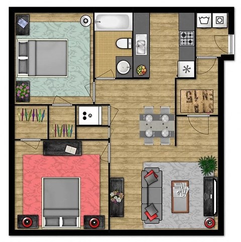 a floor plan of a house with a bedroom and a living room